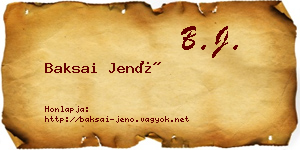 Baksai Jenő névjegykártya